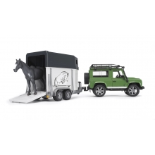 BRUDER 02592 1:16 LAND ROVER DEFENDER STATION WAGON W HORSE TRAILER +1 HORSE