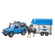 BRUDER 02588 LAND ROVER DEFENDER POLICE VEHICLE W HORSE TRAILER, HORSE + POLICEMAN