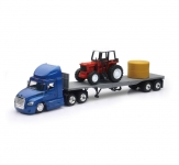 NEWRAY 16083 1:43 FREIGHTLINER CASCADIA FLATBED W FARM TRACTOR