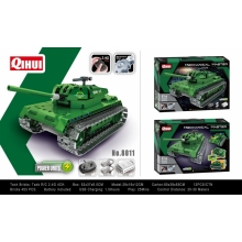 QIHUI 8011 TECH BRICKS R C TANK 2.4G 4CH 453PCS BATTERY INCLUDED