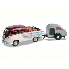 MOTORMAX 79673 1:24 VOLKSWAGEN TYPE 2 ( T1 ) TRAILER SET SURF PICKUP + TEAR DROP TRAILER