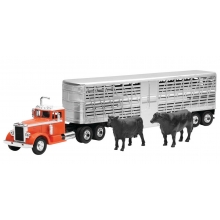 NEWRAY 16116B 1:43 DIE CAST 1949 PETERBILT 380 LIVESTOCK TRUCK W CATTLES