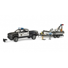 BRUDER 02507 RAM 2500 POLICE PICKUP, L+S MODULE, TRAILER, BOAT,2FIGURES