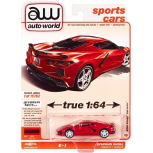 AUTOWORLD AWSP084 1:64 2020 CHEVROLET CORVETTE TORCH RED WITH TWIN BLACK STR