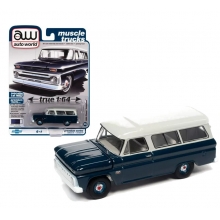 AUTOWORLD AWSP091 1:64 1966 CHEVROLET SUBURBAN DARK BLUE BODY W WHITE ROOF