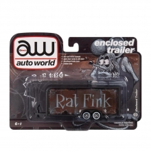 AUTOWORLD AWSP119 1:64 RAT FINK ENCLOSED TRAILER GUN METAL FLATZ W RAT ROD