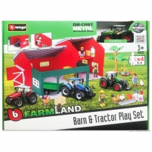 BURAGO 31684 FARMLAND 10CM BARN & TRACTOR SET