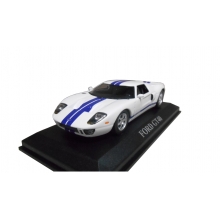 MAGAZINE SCFORDGT 1:43 2002 FORD GT, WHITE WITH 2 BLUE STRIPES