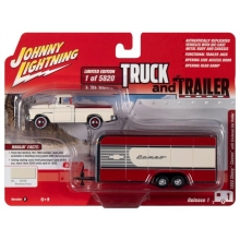 JOHNNY JLSP200B 1:64 1955 CHEVY CAMEO W / ENCLOSED CAR TRAILER BOMBAY IVORY