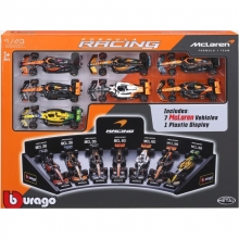 BURAGO 38169 1:43 MALAREN RACE FORMULA 7 CARS IN MODEL STAND